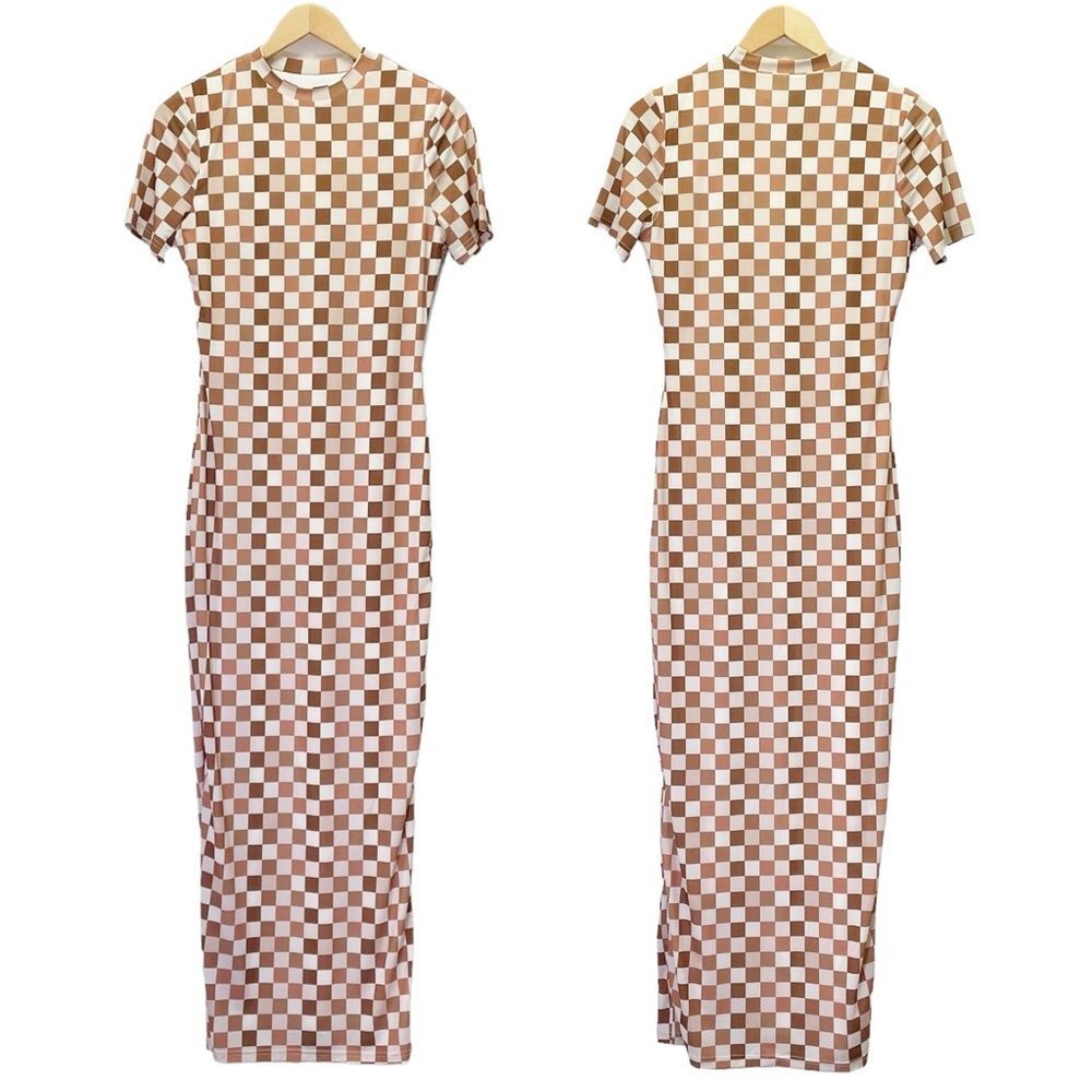 NWT Peppermayo Into The City Mesh Maxi Dress Cocoa Cream Check Womens Size 6 NEW - Picture 15 of 16